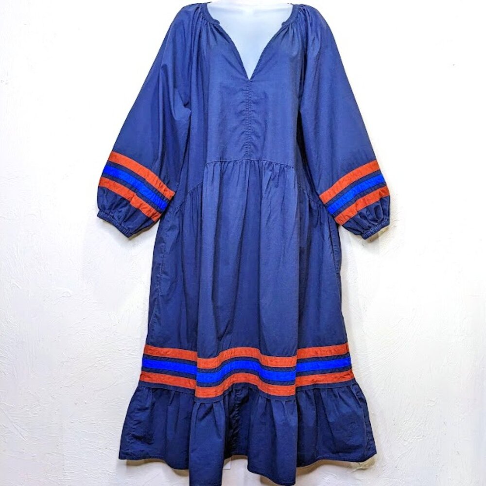 Sundry Anthropologie Varsity Stripe Navy Boho Oversized Long Casual Maxi Dress